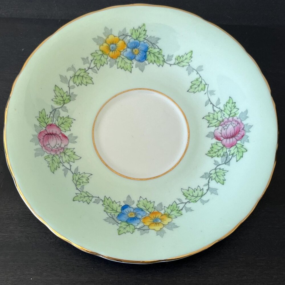 Mint Green Floral Tea Cup & Plate Set // Delphine China England // Floral Design - Picture 6 of 8